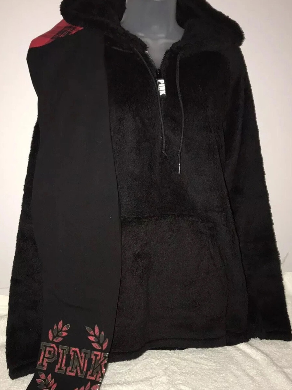 Victoria Secret Pink Teddy Half Zip Pullover Hoodie Leggings Set L